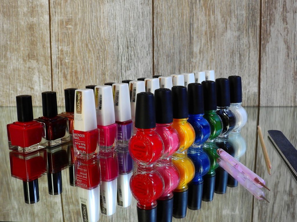 Nail polish bottles of different colors