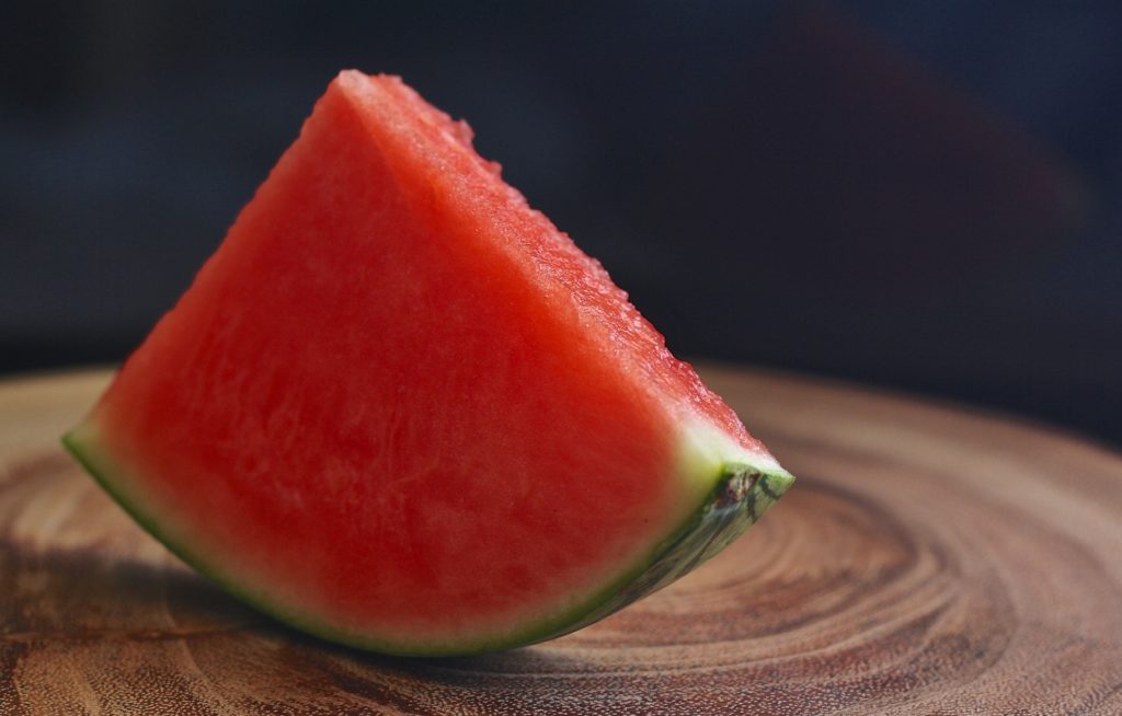 A slice of watermelon on table