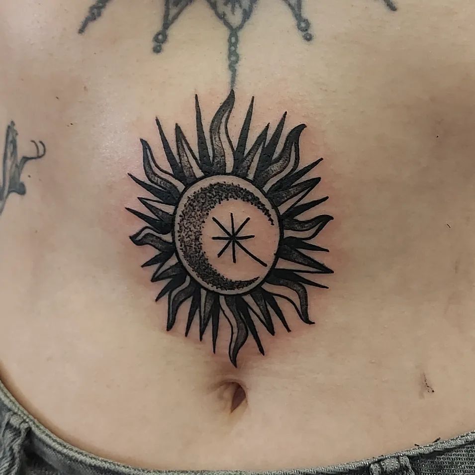 Sun And Moon Tattoo On Stomach