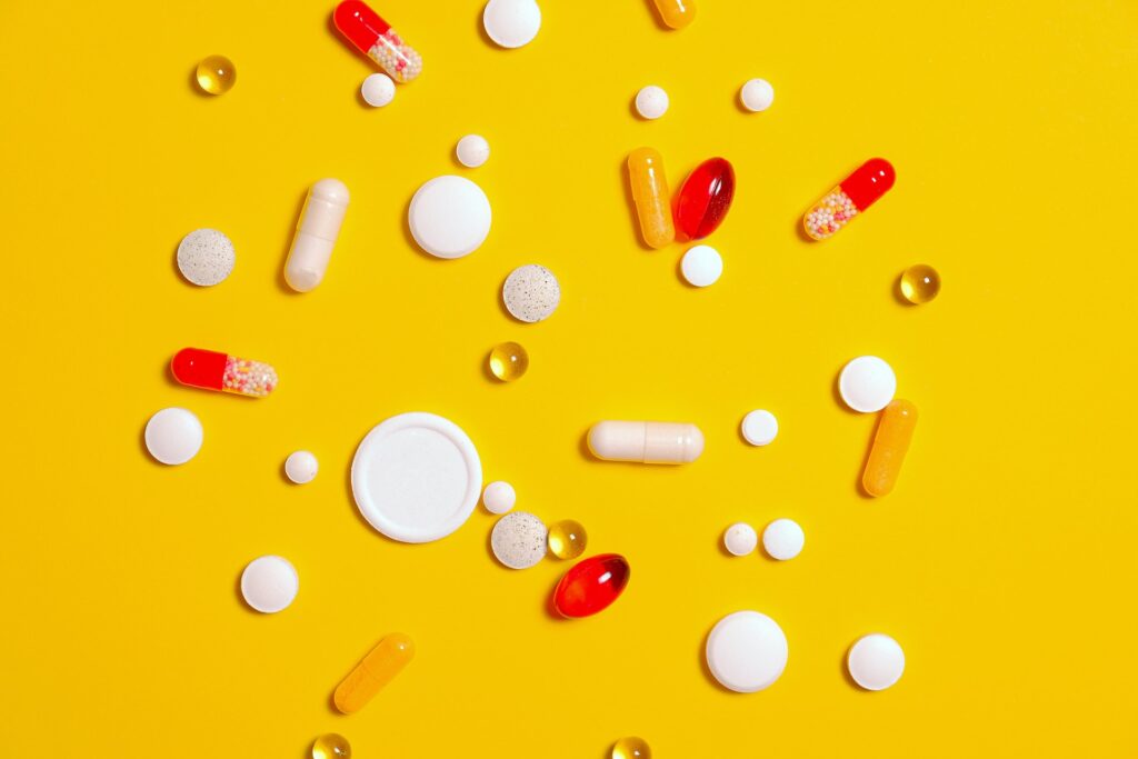 Medications on a yellow background