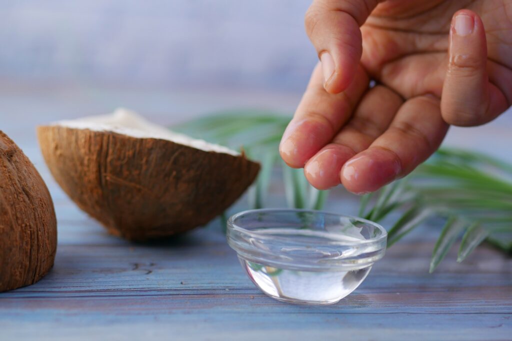 clear glass bowl with coconut oil