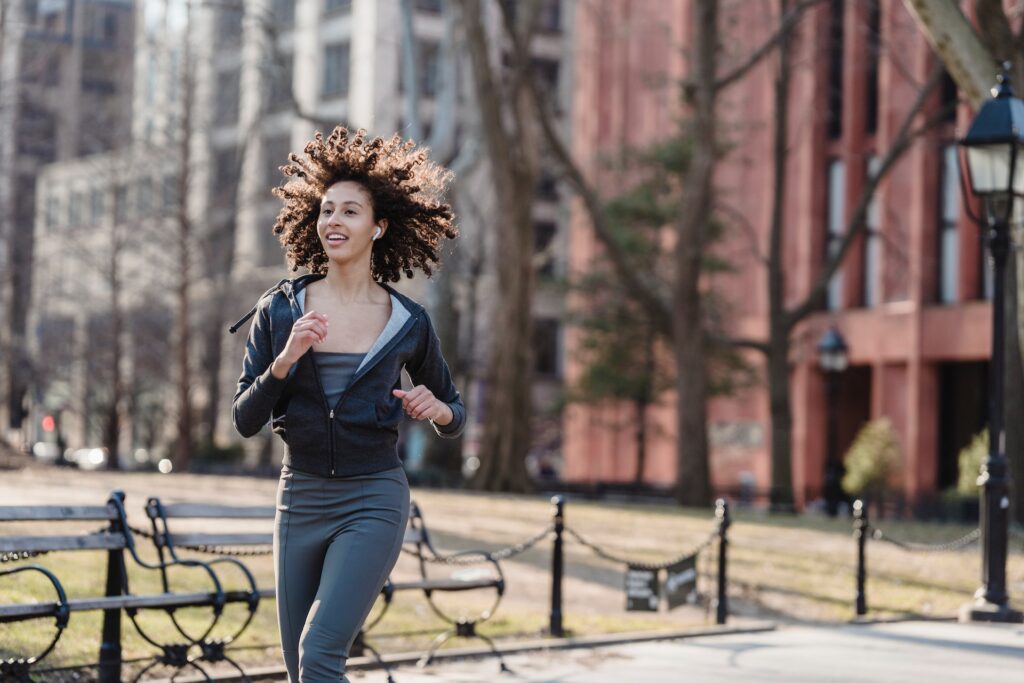 A woman running in the street