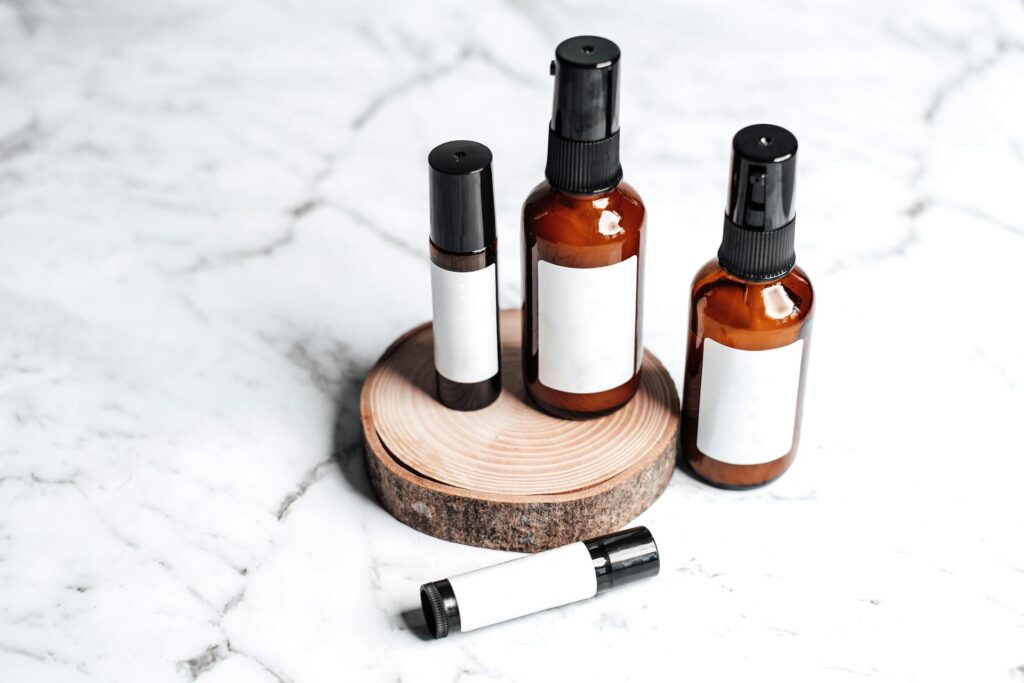 Skincare Products on Brown Round Wood